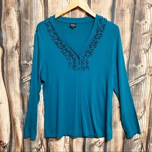 MARVIN RICHARDS New York long sleeve top in teal color- Size XL